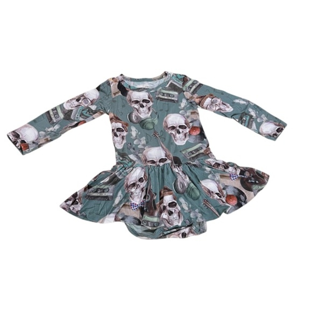 Posh Peanut Skull Rock Long sleeve Twill Dress Size 2T